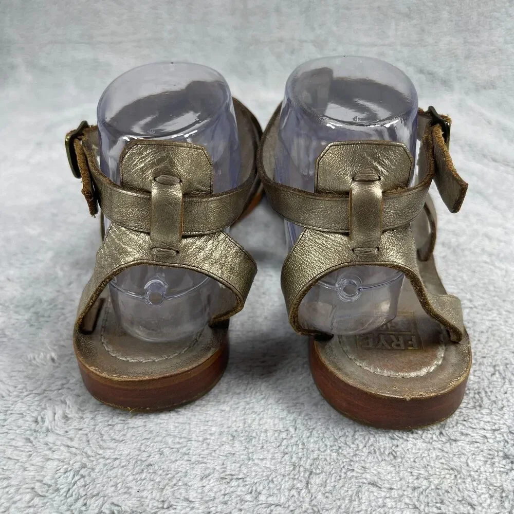Frye Sandals Womens 7.5 Gold‎ Leather Rachel T Strap Strappy Boho